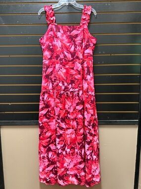 BTFBM Pink Red Floral Ruffle Strap Maxi Dress Size XL NWT